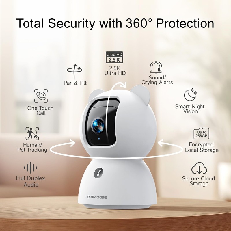 2,5K Security Camera Indoor AI Person Pet Cry Detection 4MP Pan Tilt gallery