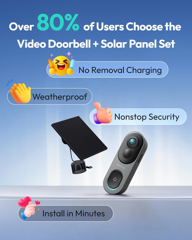 5MP Doorbell Camera Wireless with Solar Panel, Nonstop Power Video Doorbell with gallery