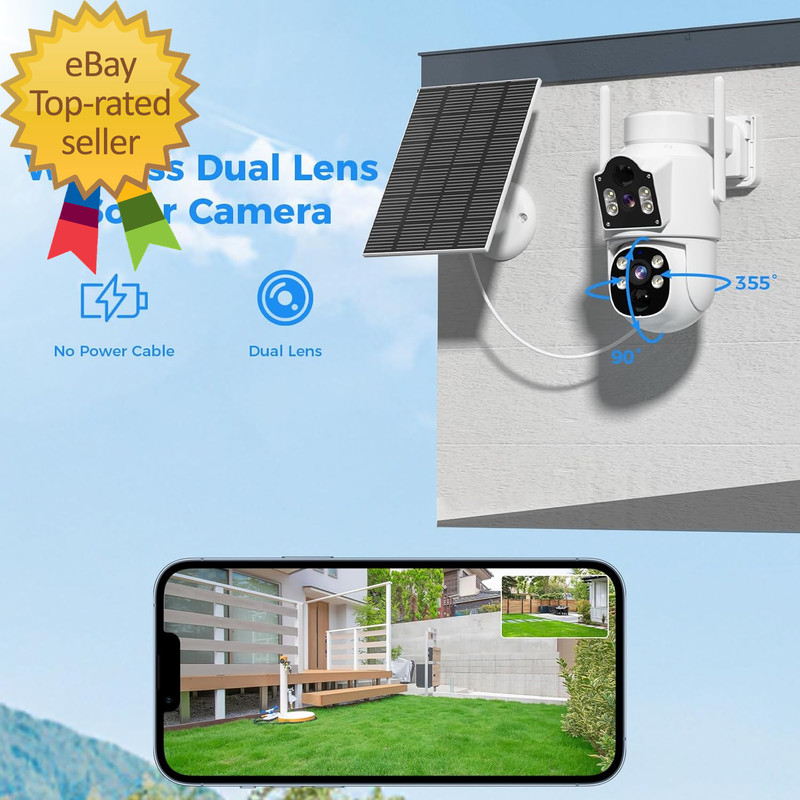 Dual Lens Wireless Solar Camera 4MP Wifi Security Camera PTZ 360° PIR Motion Det gallery