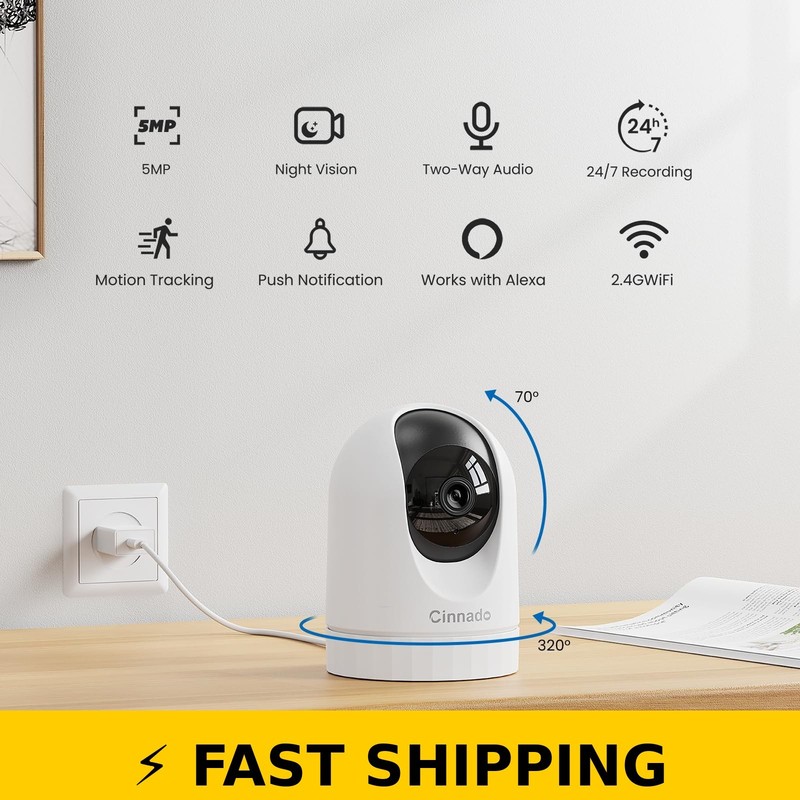 Cinnado D1 2K Indoor Security Camera with 360° View & 2-Way Audio gallery