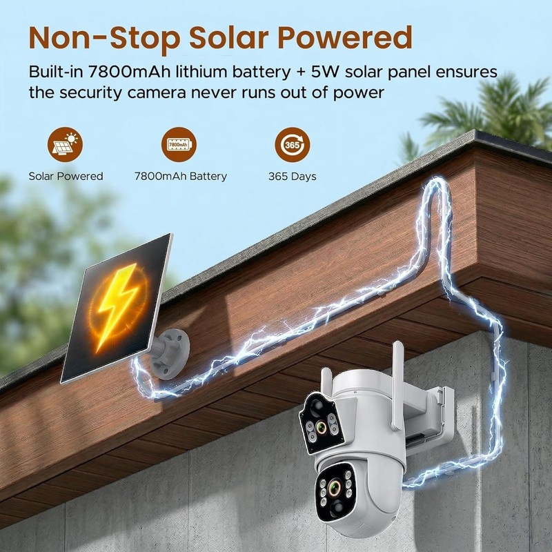 Dual Lens 4G LTE Cellular Solar Security Camera Wireless Outdoor 2K No WiFi PTZ gallery