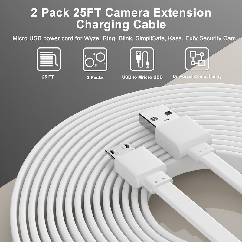 2 Pack 25FT Camera Power Cord for Wyze Cam V3/V4/OG/Pan V2 Ring Indoor Cam Si... gallery