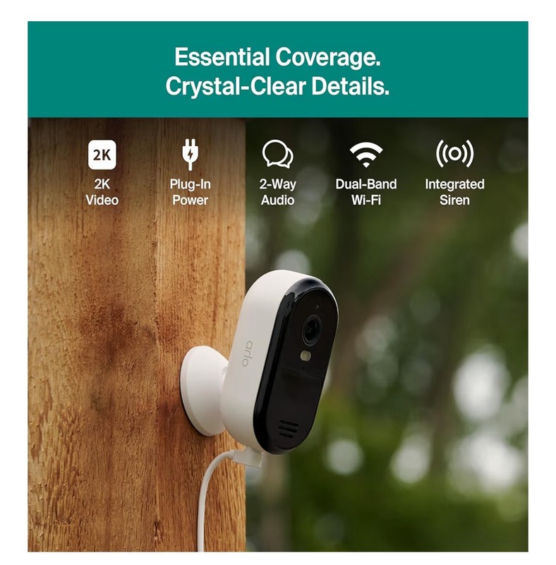 Arlo Essential 2K Security Camera (2025 version), continuous plug-in power. gallery