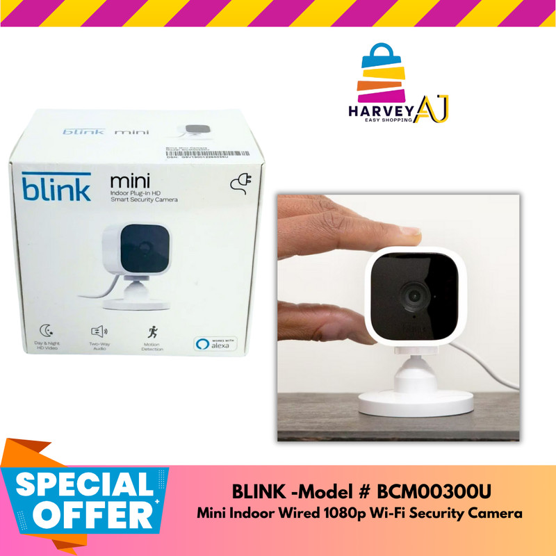 Blink Mini Camera Indoor (1) Wired 1080P Wi-FI Security – White Motion Detection