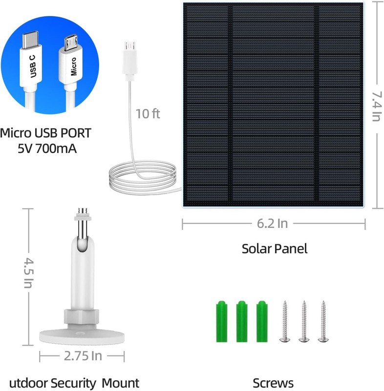 5W Solar Panels Security Camera Solar Panel W/ Micro USB & USB-C Port DC 5V gallery