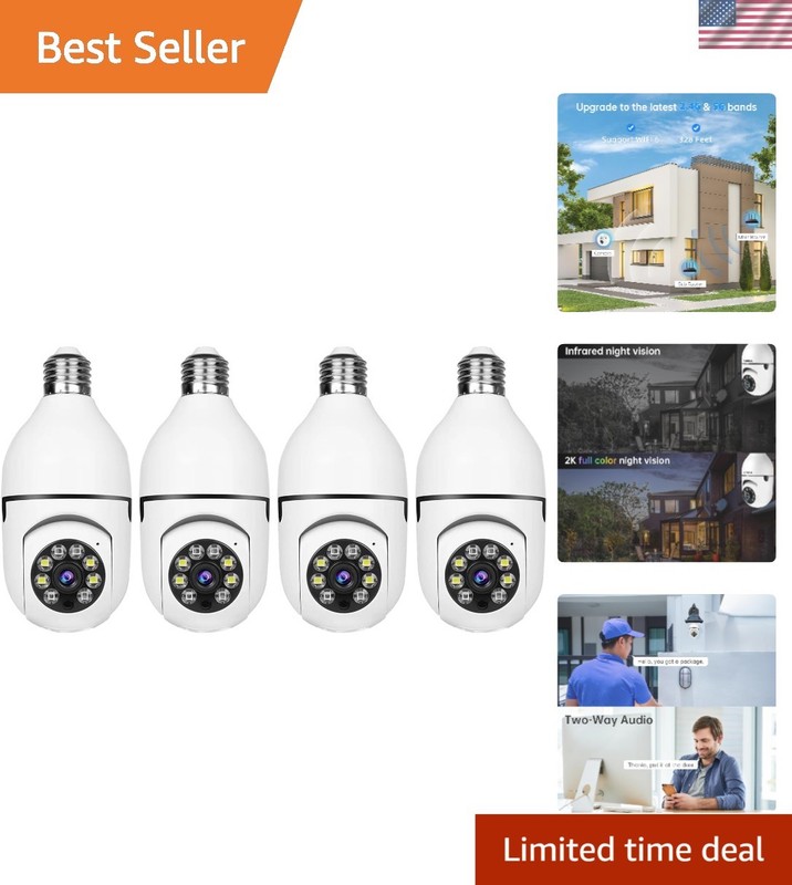 2K HD Outdoor Light Bulb Security Camera – Wireless, Color Night Vision, 4-Pack