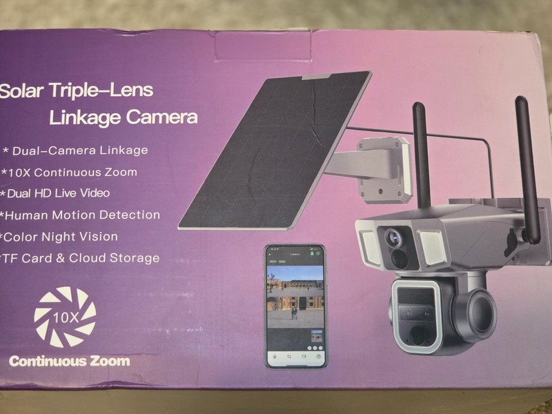 4G/WIFI Wireless Solar Triple-Lens Camera 10X Zoom Panel Solar PTZ Surveillance