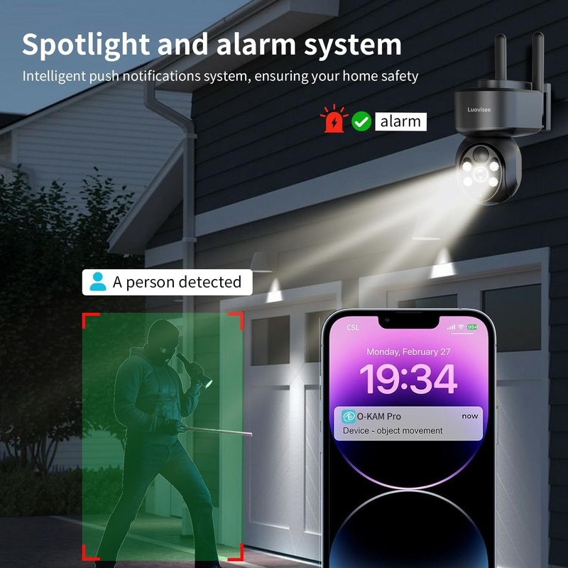 Solar Powered Wireless WiFi Security Camera 2-Pack with 360° PTZ & AI Detection gallery