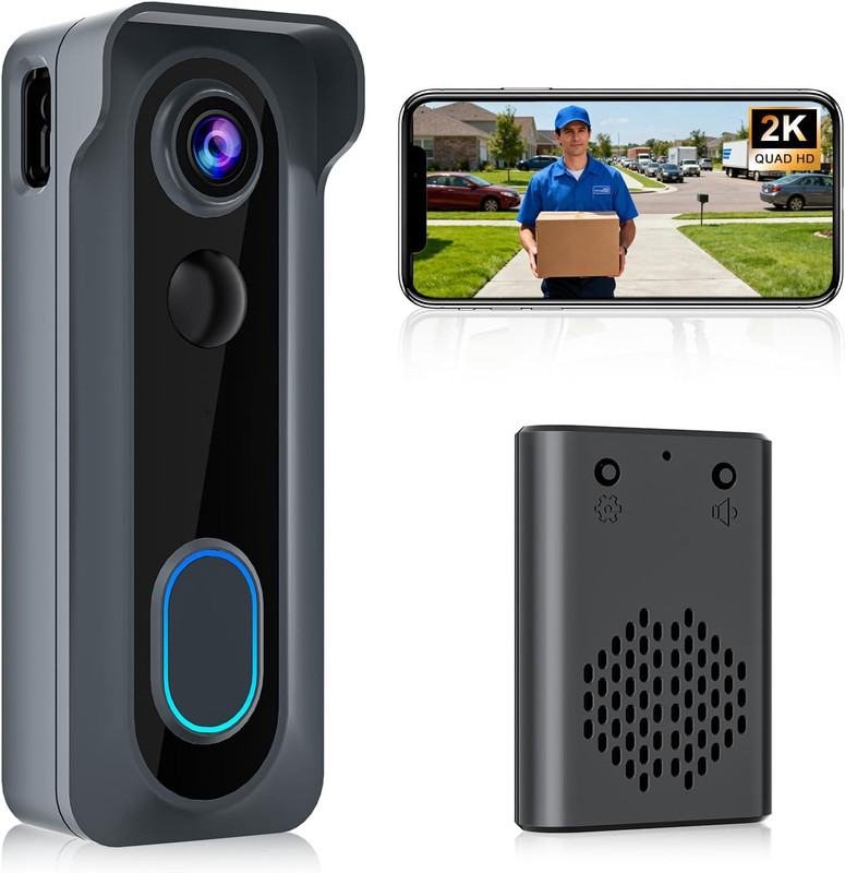 Doorbell Camera Wireless with Chime -2K HD Video AI Motion Detection, Two – Way