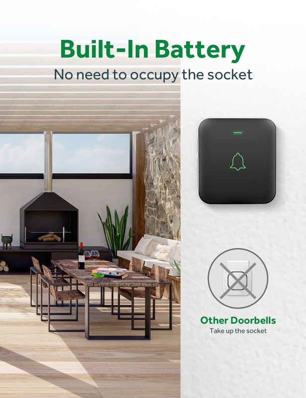 AVANTEK Wireless Door Bell, BA-11 Waterproof Battery Operated Doorbell Black gallery