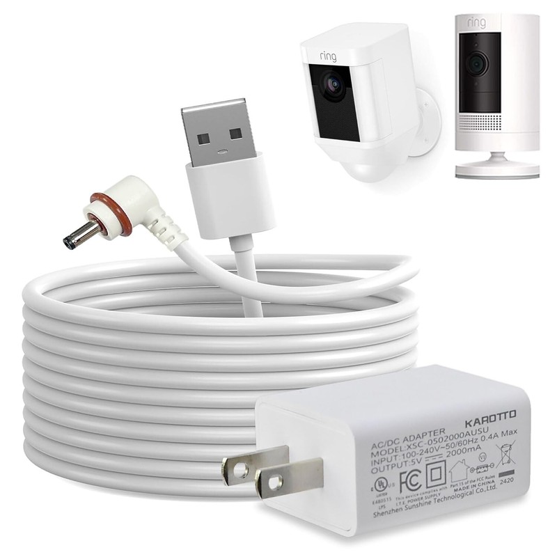 10Ft Power Cord with Adapter for Ring Stick Up Cam Battery 3rd Gen/2nd Gen/Pl…