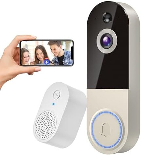1080p Wireless Doorbell Camera with Receiver, AI Human Detection, 2-Way Audio... gallery