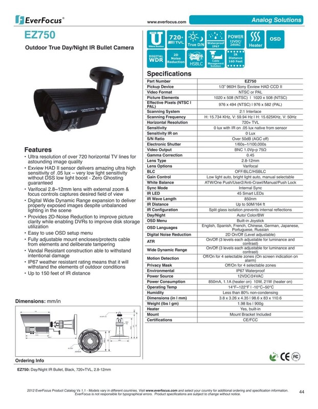 EverFocus EZ750B Ultra Resolution Security Camera 164ft Night Vision gallery