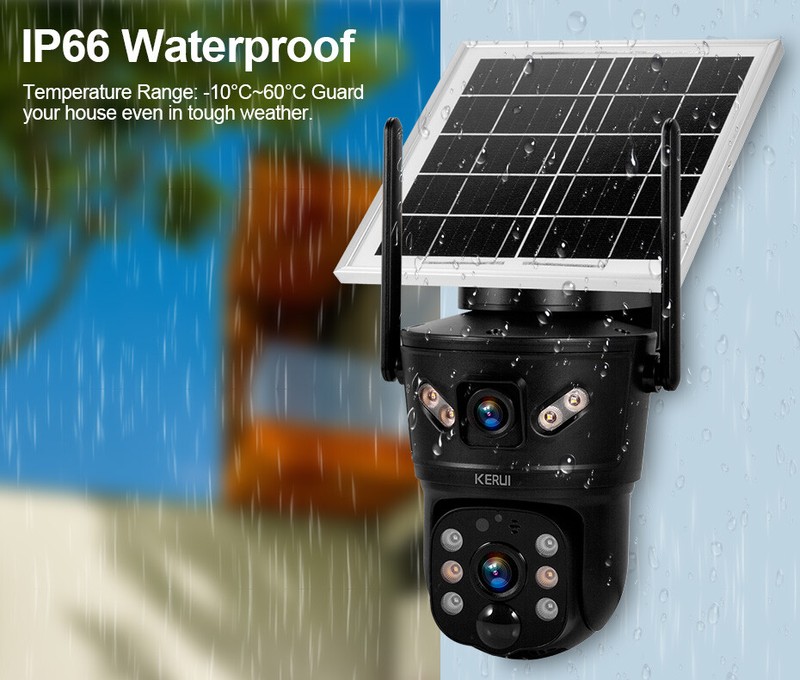 6MP Solar Camera WIFI Solar Panel Dual Lens Camera Home Security Cam + 128G Card gallery
