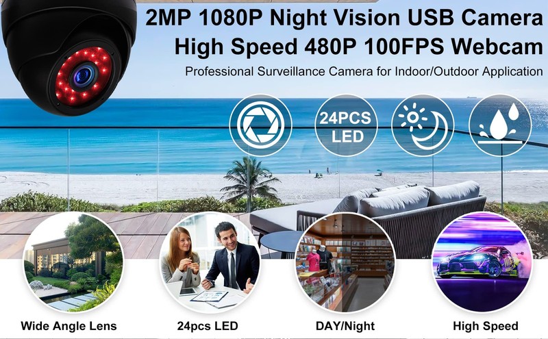 1080p Day Night Vision USB IR Webcam with Dome Housing Home Surveillance CCTV... gallery