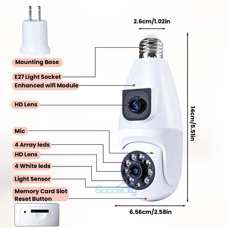 HD 2K WI-FI Security Camera Dual Lens 360° E27 Light Camera Night Home SmartCam gallery
