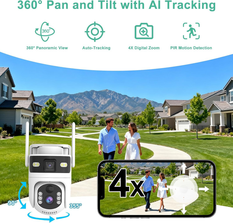 2K Solar Security Camera, 4G LTE, Dual Lens, 180-Day Data, Color Night Vision gallery