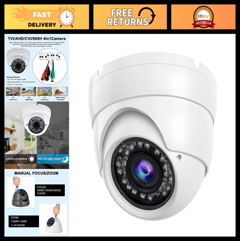 1080P HD 4-in-1 Analog CCTV Security Camera, 4X Zoom Varifocal Lens, IR LEDs