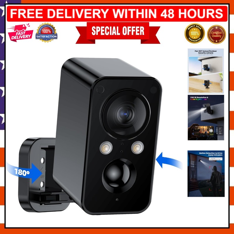 Home Security Wireless Camera with Color Night Vision & Built-in Alarm System