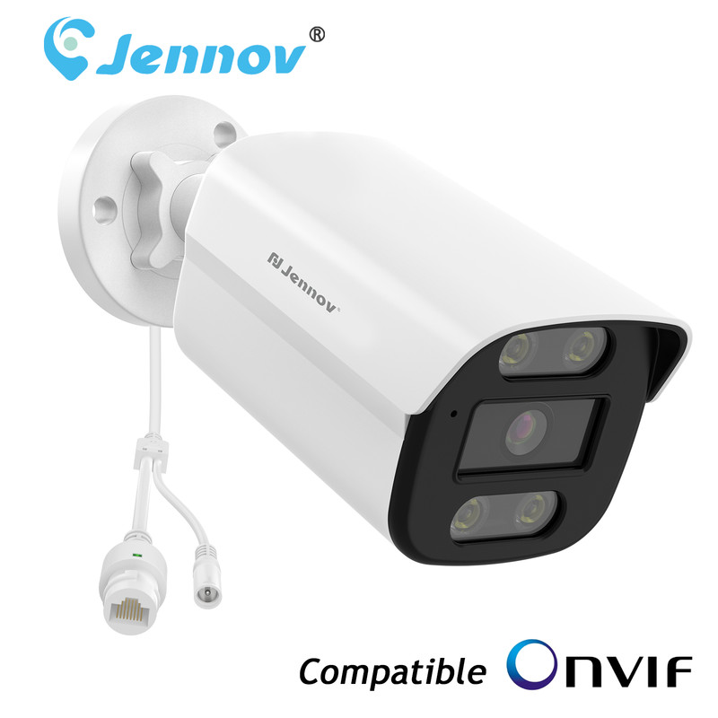 JENNOV HD 8MP Bullet Audio POE IP Security Camera Color Night Vision IP66 H.265+