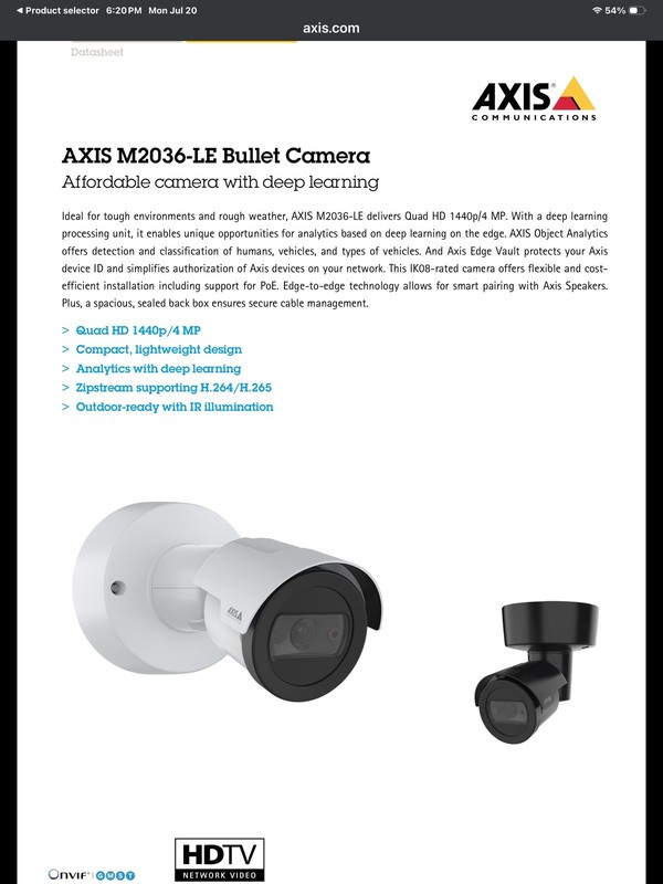 AXIS M2036-LE NETWORK IP BULLET CAMERA #02125-001