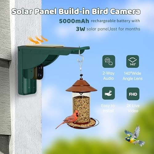 Solar Bird Watching Camera with AI Identification, 2K HD Live View & Alerts - Pe gallery
