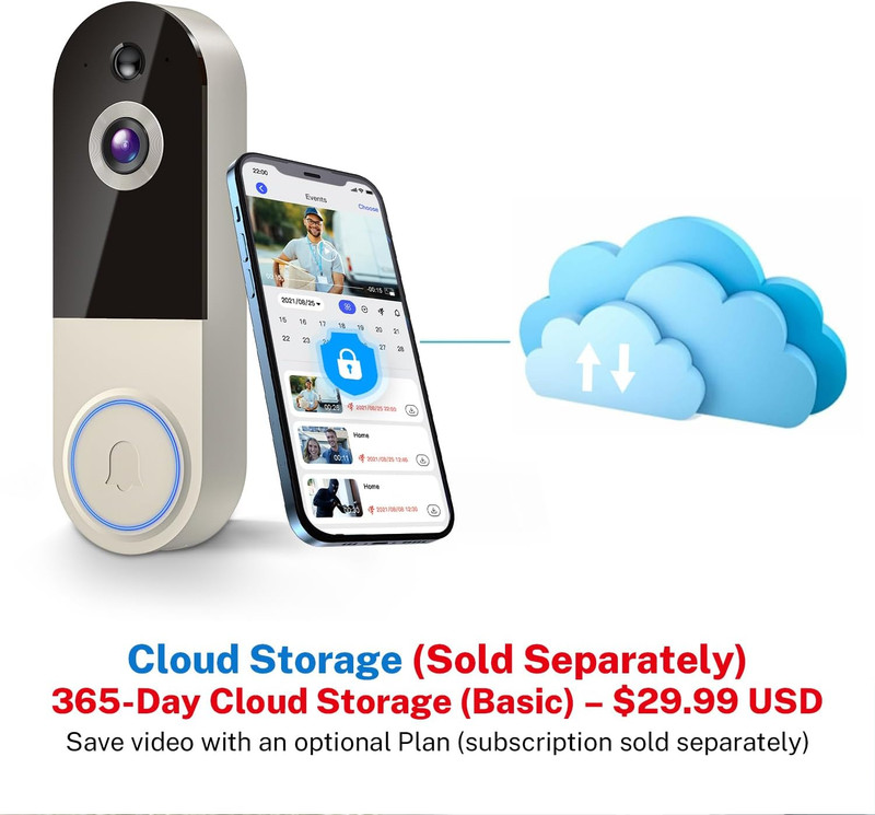 1080P Wireless Doorbell Camera with Receiver, AI Human Detection, 2-Way Audio, N gallery