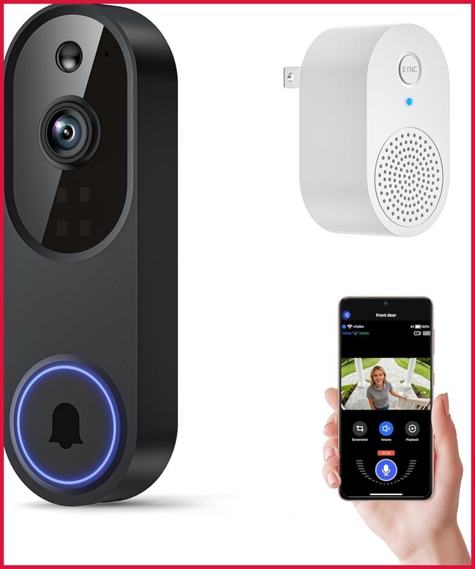 Orbitell 1080p Wireless Wi-Fi Video Doorbell Camera with Two Way Audio, Night…