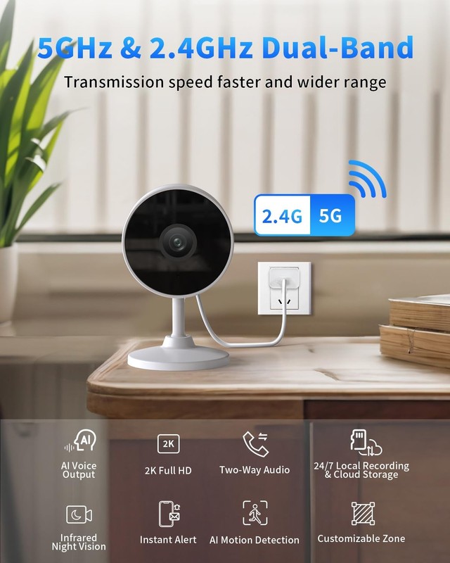 2K Indoor Security Cameras 5G 2.4G AI Voice Change 2-Way Talk 24/7 SD gallery