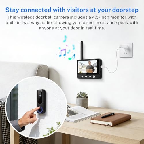 Wireless Doorbell Camera 4.5" Screen Indoor Monitor Two Way Talk gallery