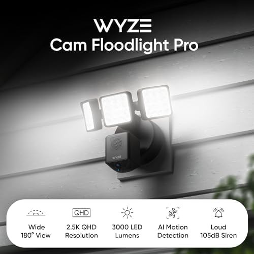 WYZE Floodlight Camera Pro LEDs 2.5K 180°Wide View Color Night Vision Class B gallery