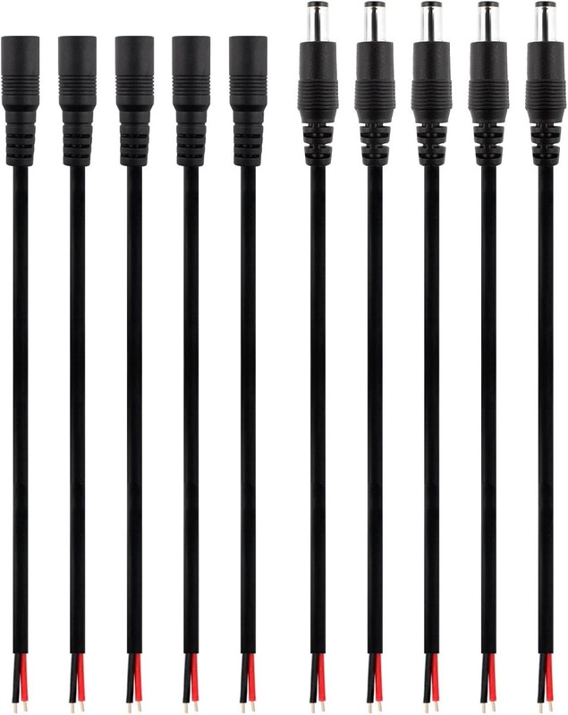 SIM&NAT DC Barrel Power 5 Male & 5 Female Pigtail Wire( 5.9inch/15cm )