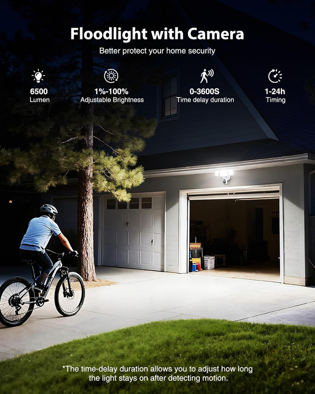 6500LM Hardwired Floodlight Camera, 2K HD, Night Vision, 2-Way Audio, Alexa/Goog gallery