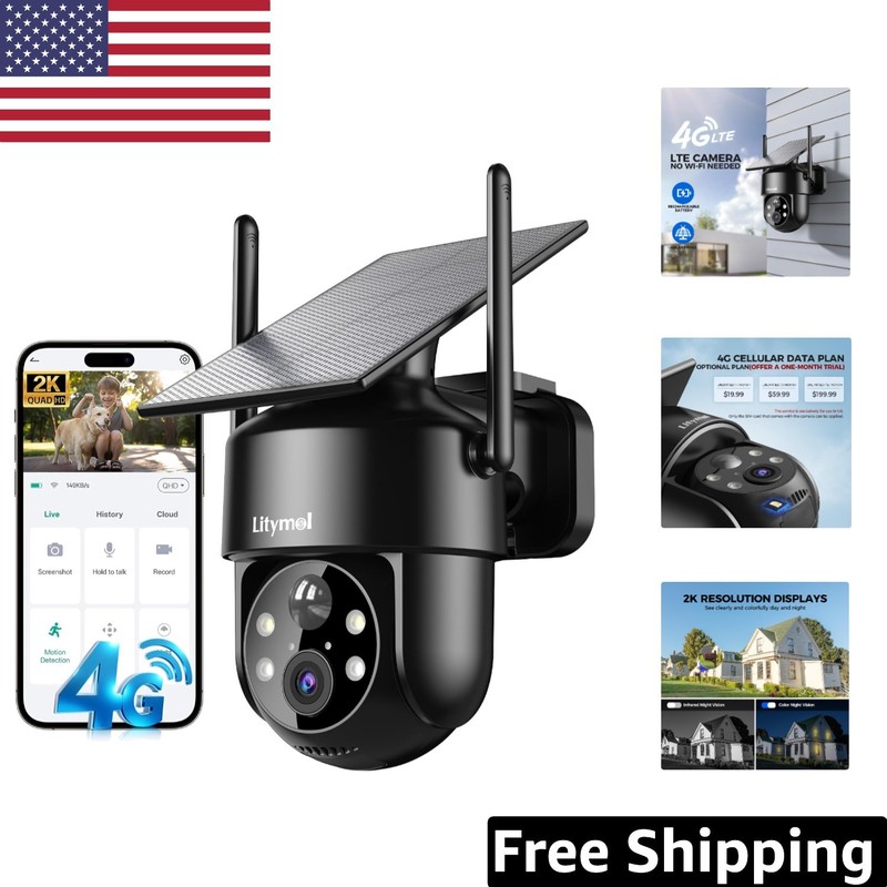 4G LTE Solar Security Camera - No WiFi Outdoor HD Surveillance, 2K Night Vision