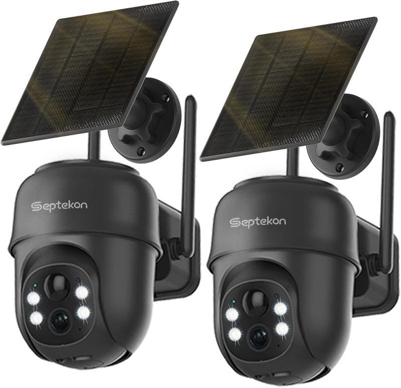2K Solar Security Cameras Wireless Outdoor 2 Pack, 360°PTZ Battery Powered Outdo gallery