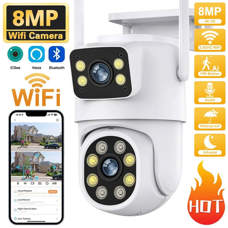 Wireless IP WIFI Camera Outdoor CCTV PTZ Smart Home Security IR Cam Dual lens 4K