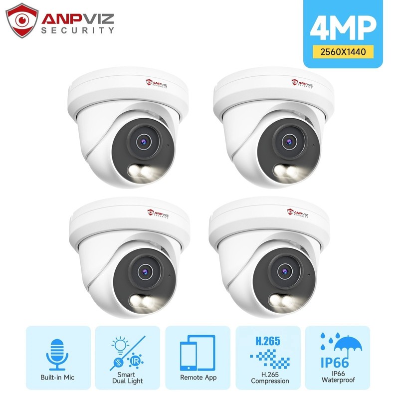 Anpviz 4PCS 4MP PoE Security Camera Outdoor AI Human Detection Color Night IP66