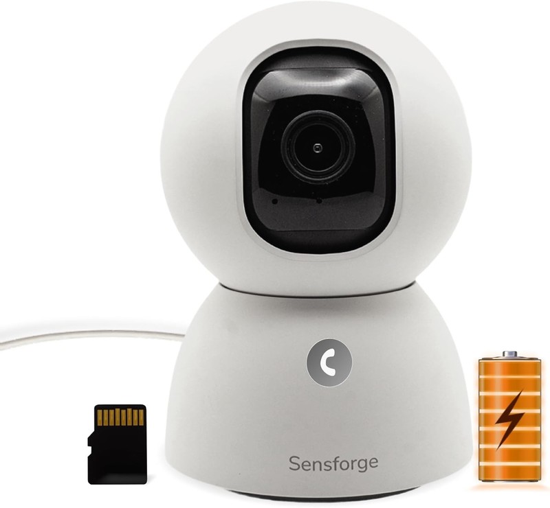 SensForge Rechargeable 2.5K HD Pan-Tilt WiFi Security Camera, AI Detection, 64GB