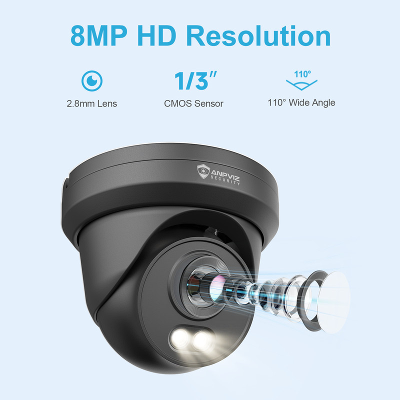 8MP PoE IP Color Night Vision Camera Outdoor/Indoor Metal Housing 2.8mm Black AI gallery