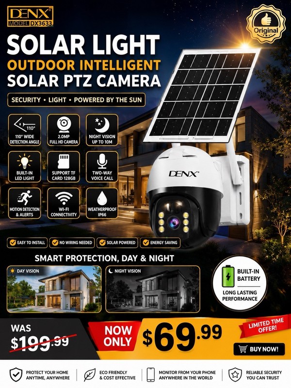 Solar Security Camera Outdoor Wireless, Battery Powered, Panoramic Pan Tilt Zoom