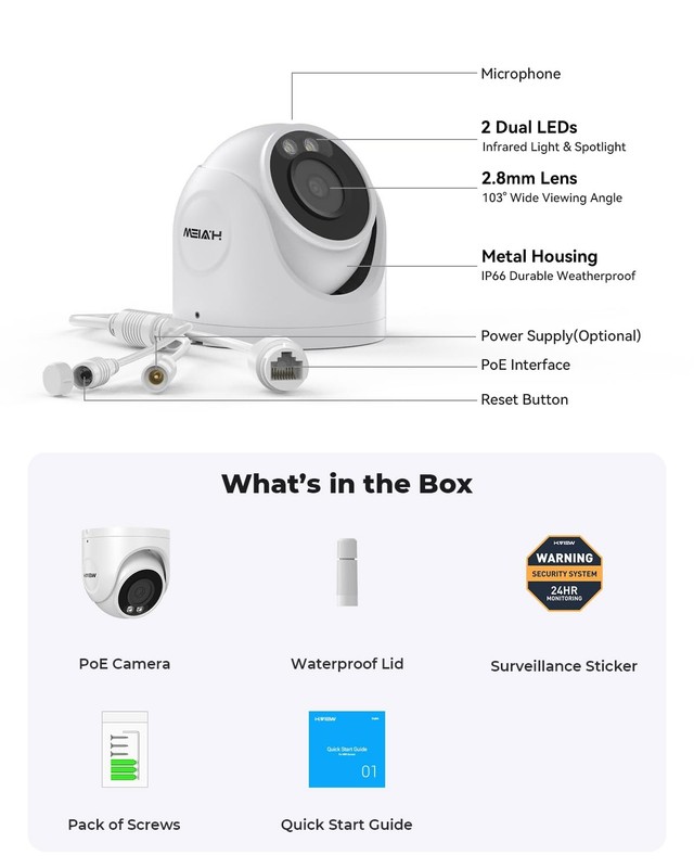 UltraHD 4K (8MP) Outdoor IP Turret PoE , 3840x2160, 98ft NightVision, P67 Wea... gallery