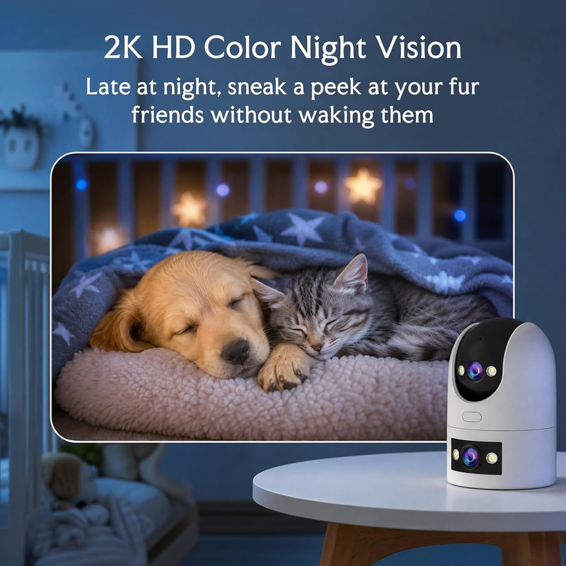 2K Dual Lens Indoor Outdoor Security Camera, 5Ghz/2.4Ghz Wifi Pet Camera with PT gallery
