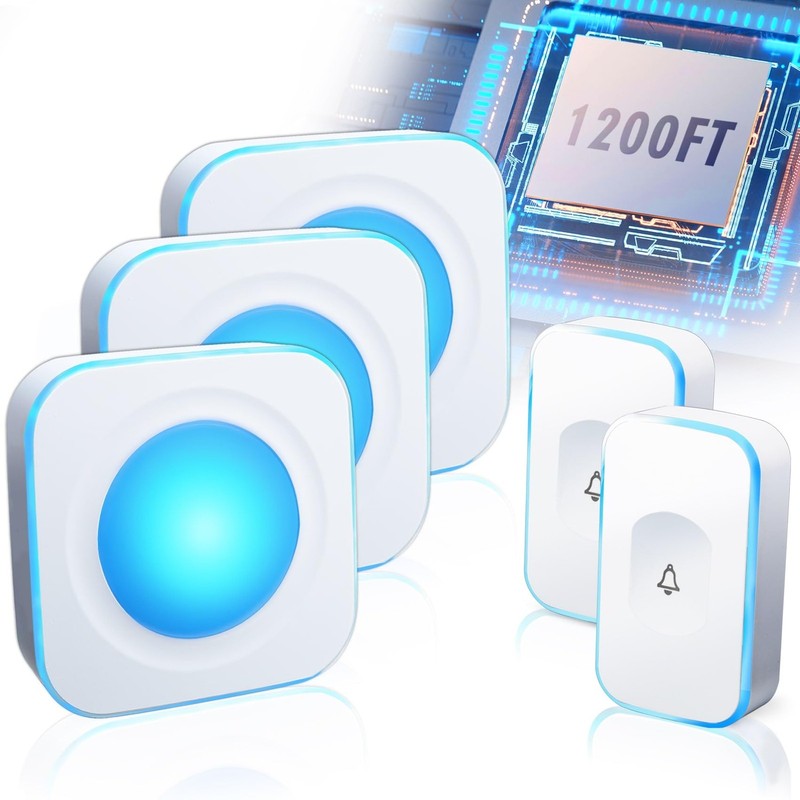 Wireless Doorbells for Home Flashing Light Doorbell 3Receivers 2Buttons Blue