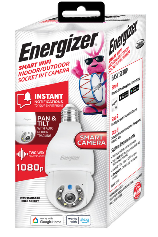 NEW: Energizer 2K Pan & Tilt Light Socket Smart Camera – sealed in box