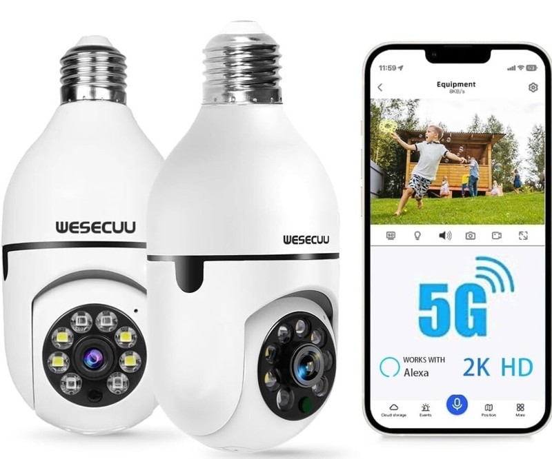 WESECUU Light Bulb Security Camera 2.4GHz WiFi 2K Security Cameras Wireless O…