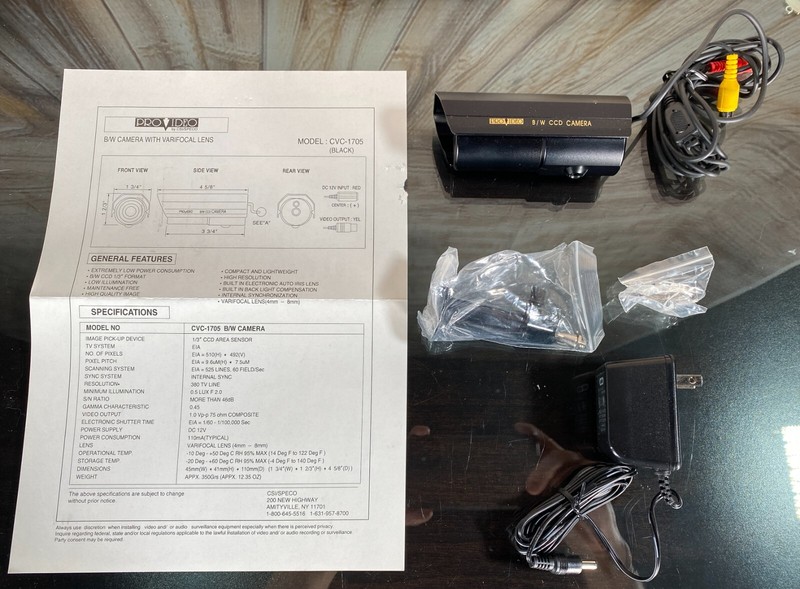 Speco CVC-1705 B/W Weatherproof Varifocal Bullet Camera Indoor/Out 4-9mm Lens gallery