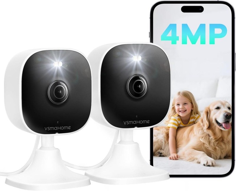Wired Security Camera System 2 Pack 4MP Indoor/Outdoor, Plug & Play 2.4g/5g