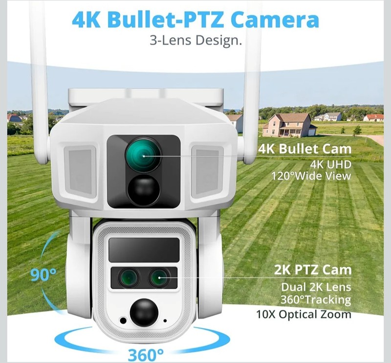 4G Cellular Security Camera, 4K Wireless Outdoor Solar Camera 3Lens Bul... gallery