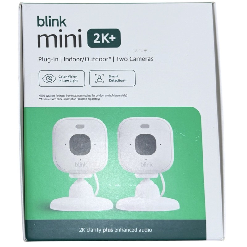 NEW 2 PACK Blink Mini 2k+ Cameras Indoor/Outdoor Plug-in 2K Video WHITE