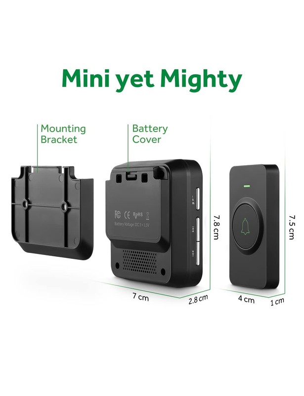 AVANTEK Wireless Door Bell, BA-11 Waterproof Battery Operated Doorbell Black gallery